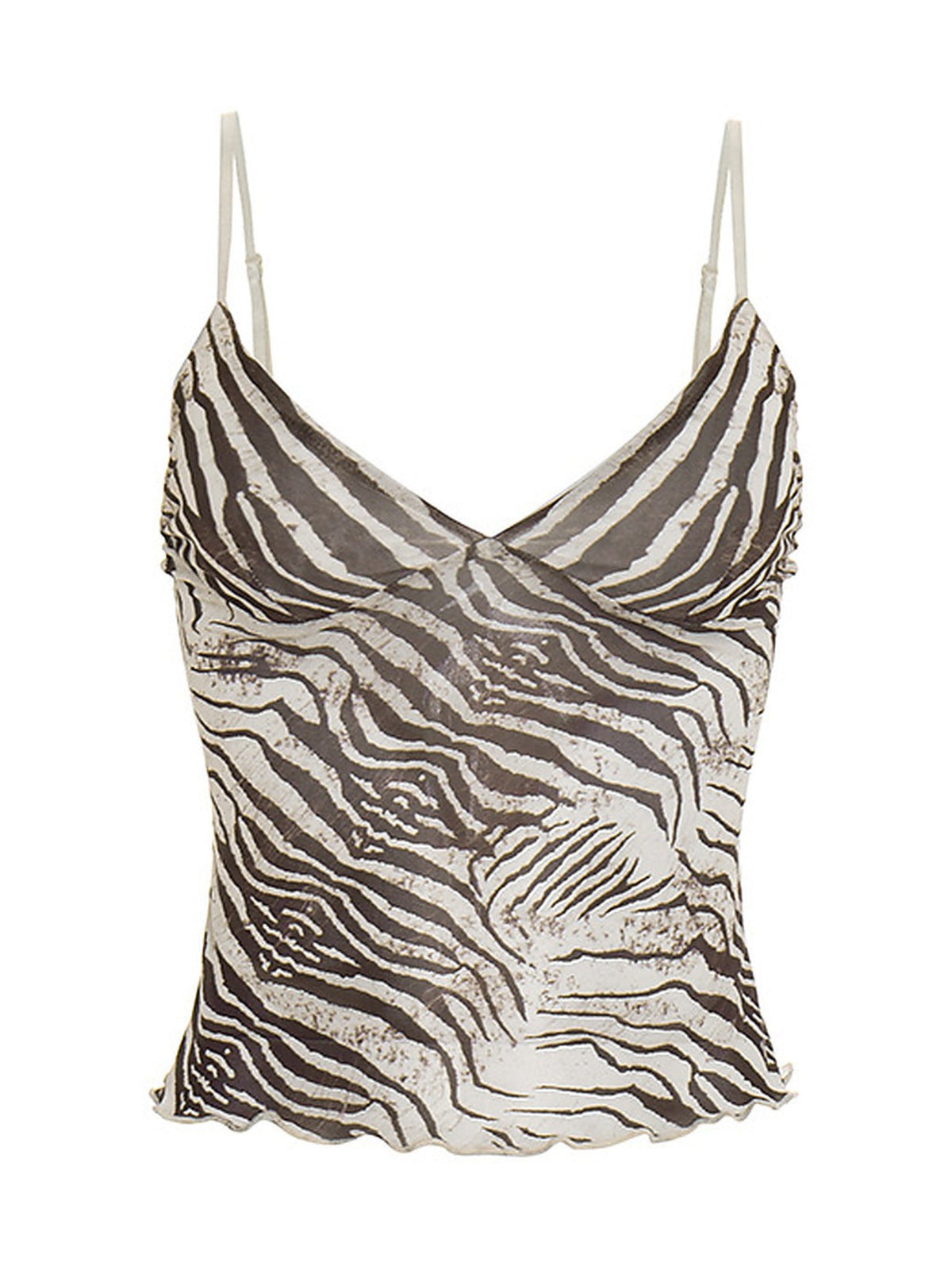 Zebra Print Sheer Mesh V-Neck Cropped Cami Top