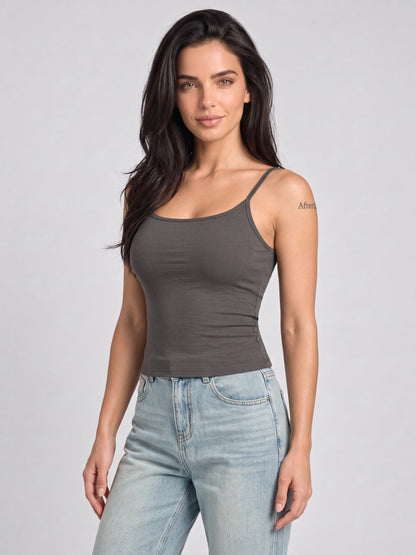 Women's Fitted Spaghetti Strap Camisole with Integrated Bra Pads