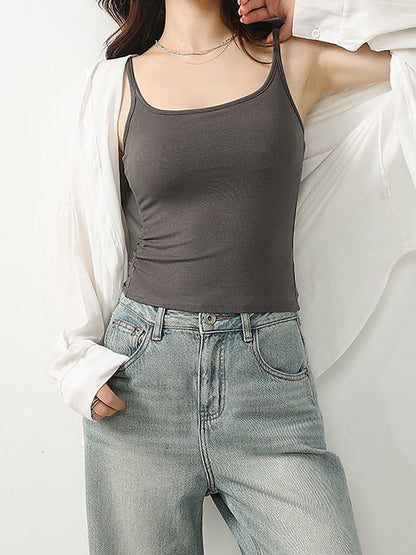 Women's Fitted Spaghetti Strap Camisole with Integrated Bra Pads