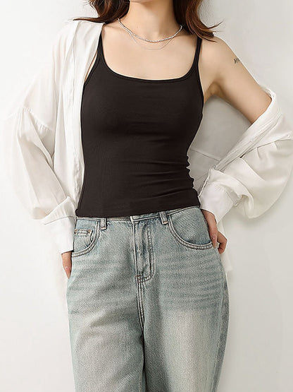 Women's Fitted Spaghetti Strap Camisole with Integrated Bra Pads