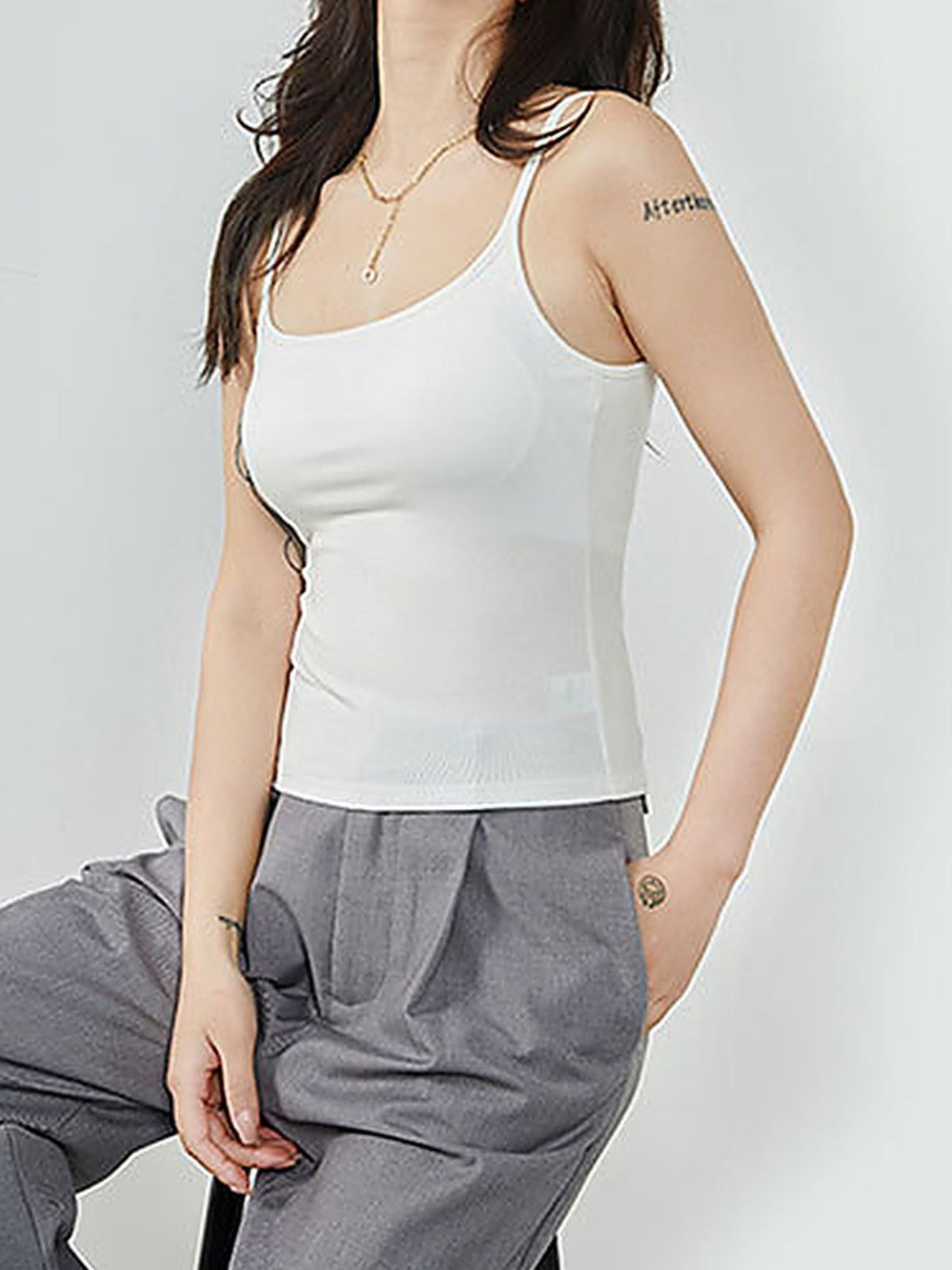 Women's Fitted Spaghetti Strap Camisole with Integrated Bra Pads