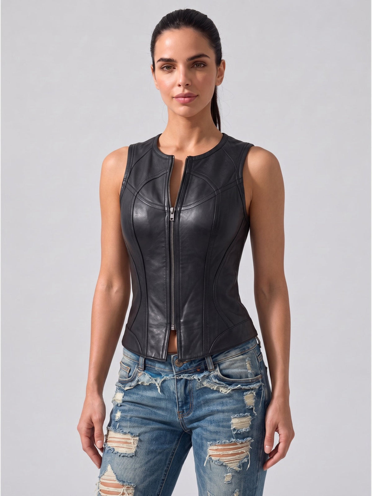 Women's Faux Leather Structured Zipper Vest