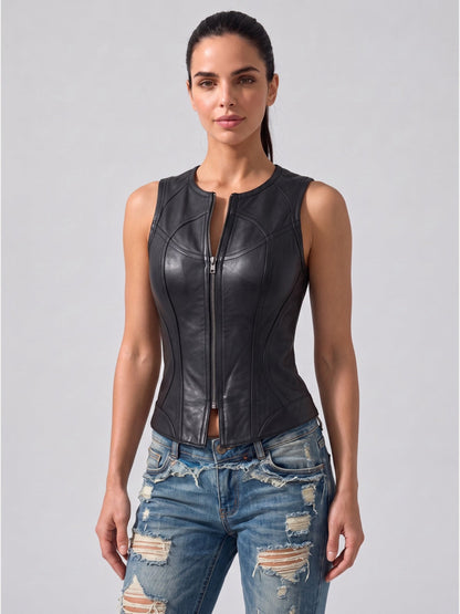 Women's Faux Leather Structured Zipper Vest
