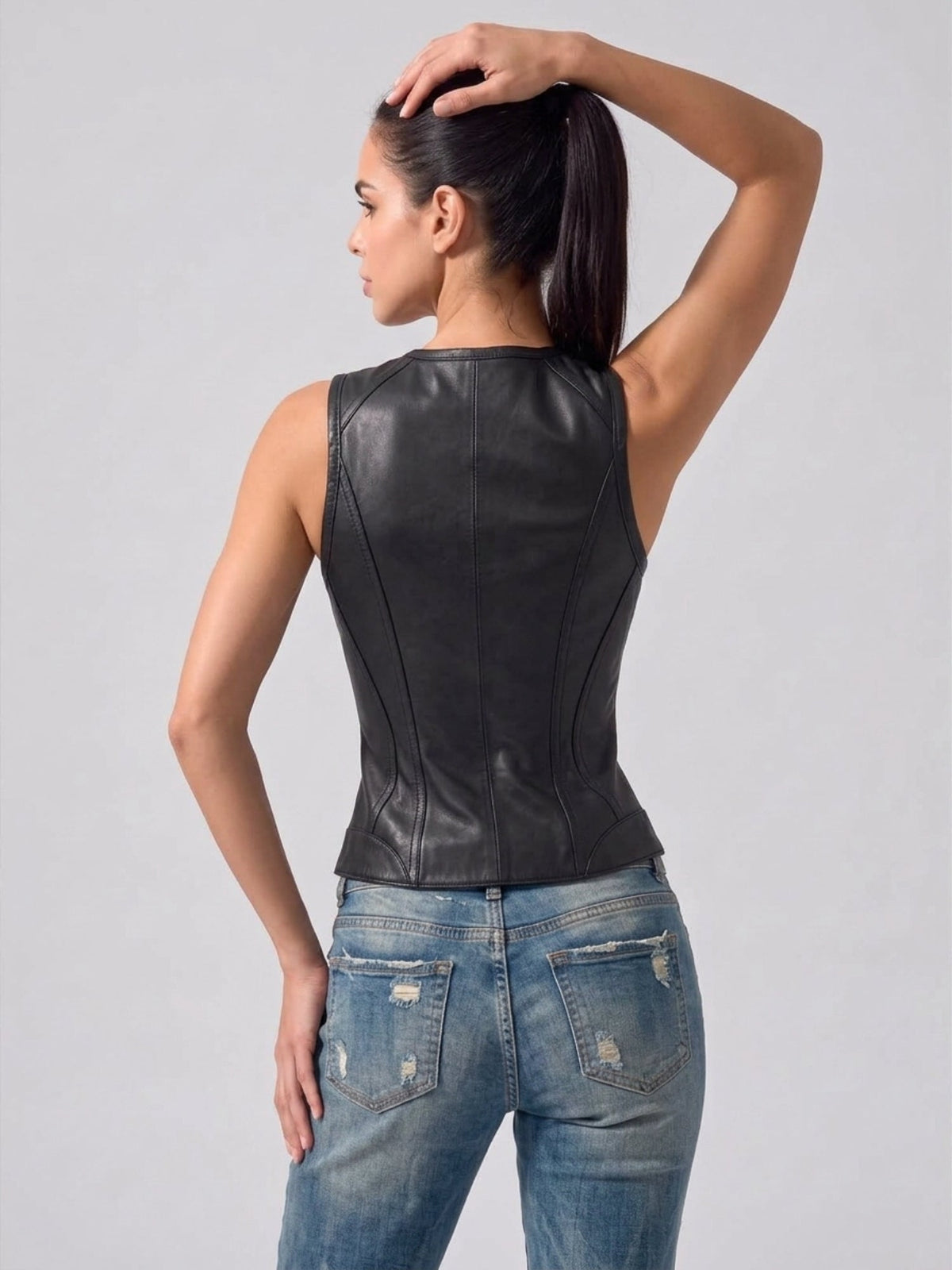 Women's Faux Leather Structured Zipper Vest
