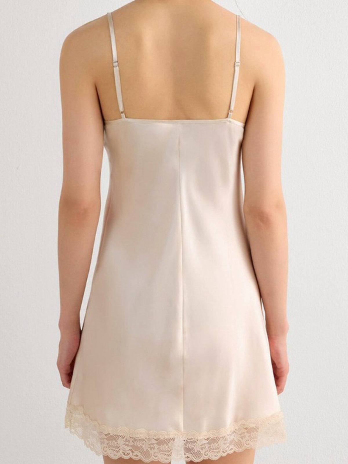 Black Lace Trim Satin Slip Dress