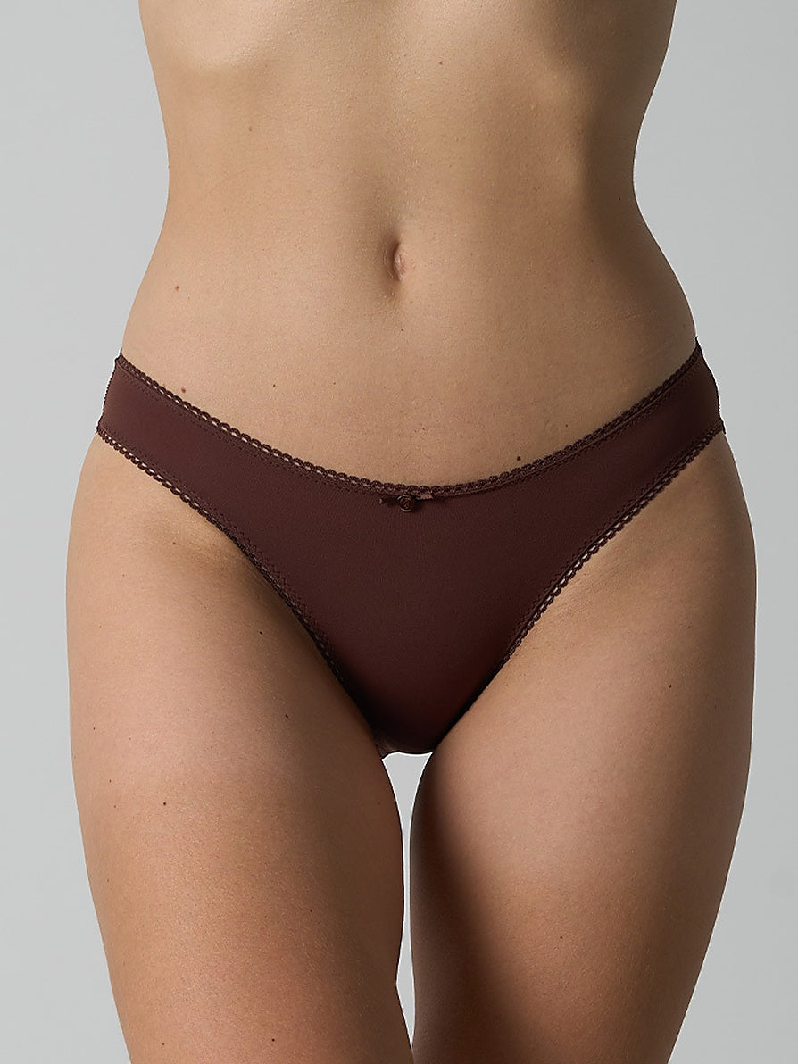 Sheer Picot Trim Low-Rise Bikini Brief Panties