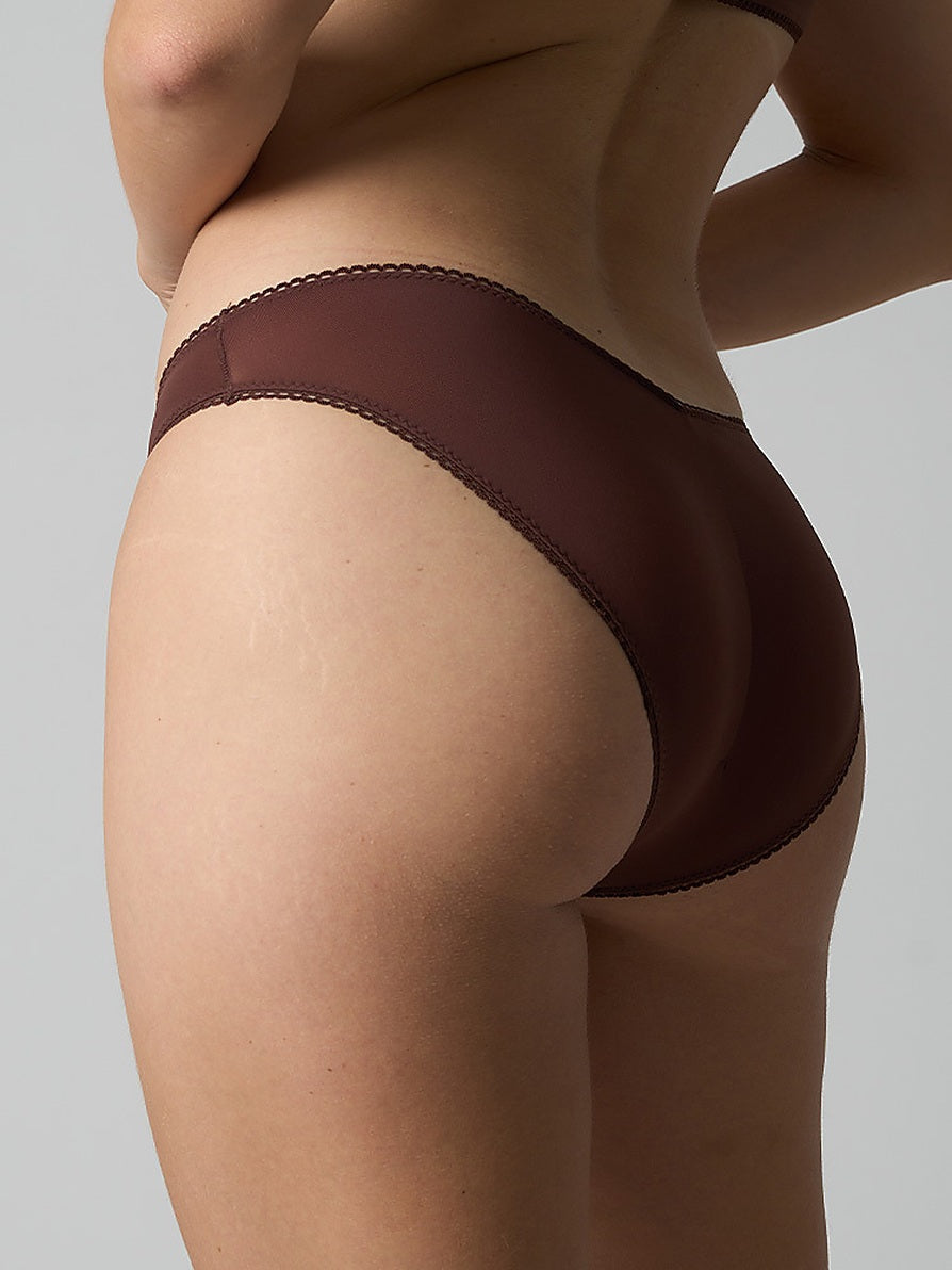 Sheer Picot Trim Low-Rise Bikini Brief Panties
