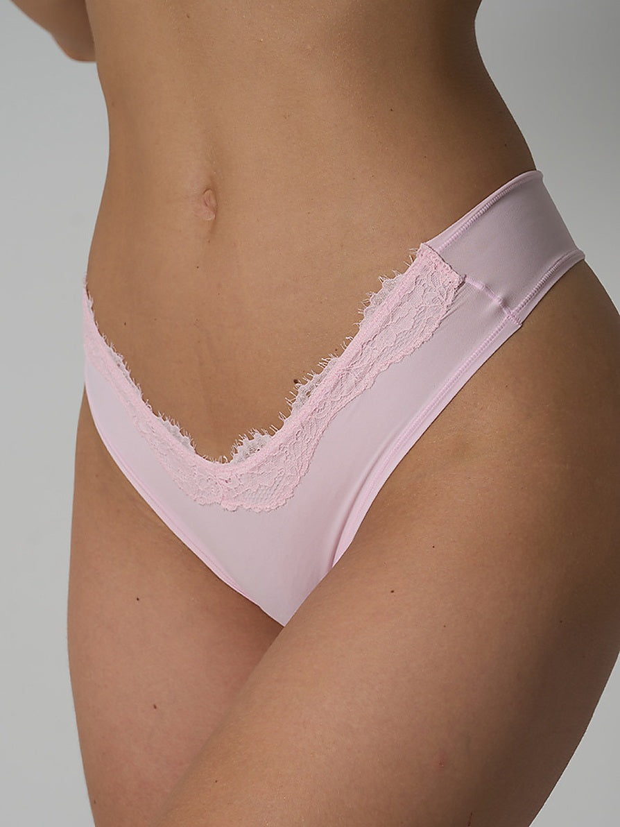 Lace Trim High-Cut V-Front Thong Panty
