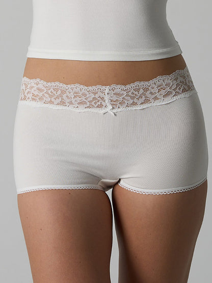 Lace Trim Mid-Rise Boy Short Panties