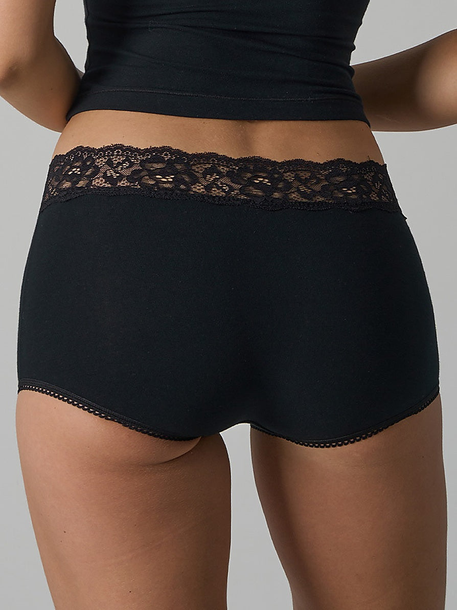 Lace Trim Mid-Rise Boy Short Panties
