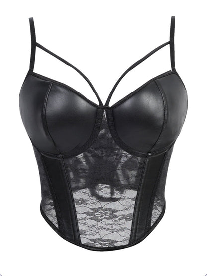 Faux Leather Lace Corset Cami Top