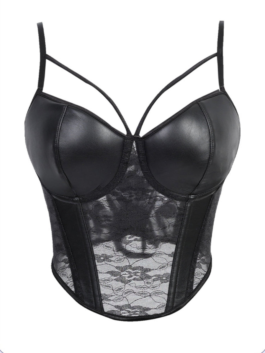 Faux Leather Lace Corset Cami Top