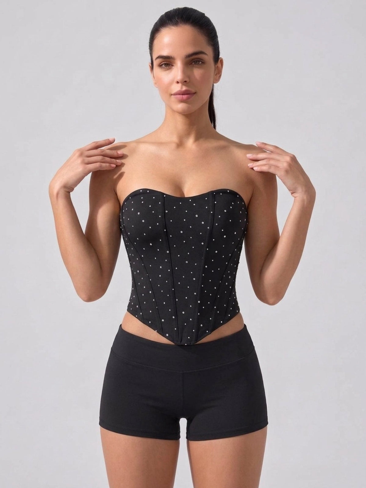 Sparkle Mesh Strapless Sweetheart Corset Top