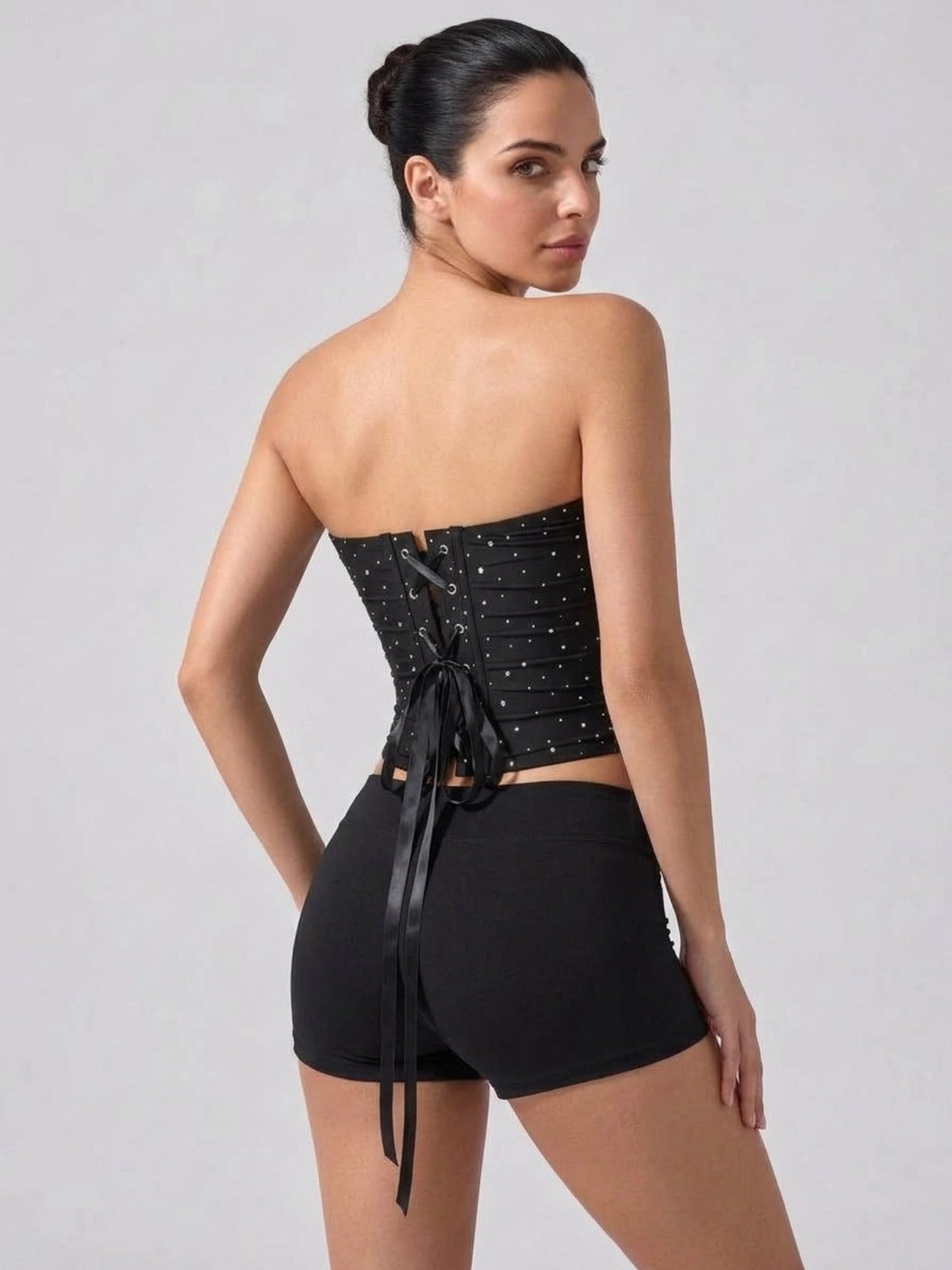 Sparkle Mesh Strapless Sweetheart Corset Top