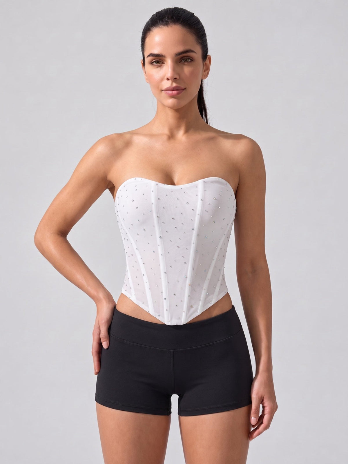 Sparkle Mesh Strapless Sweetheart Corset Top