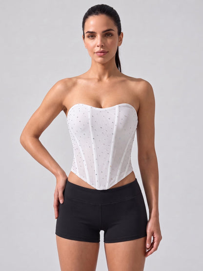 Sparkle Mesh Strapless Sweetheart Corset Top