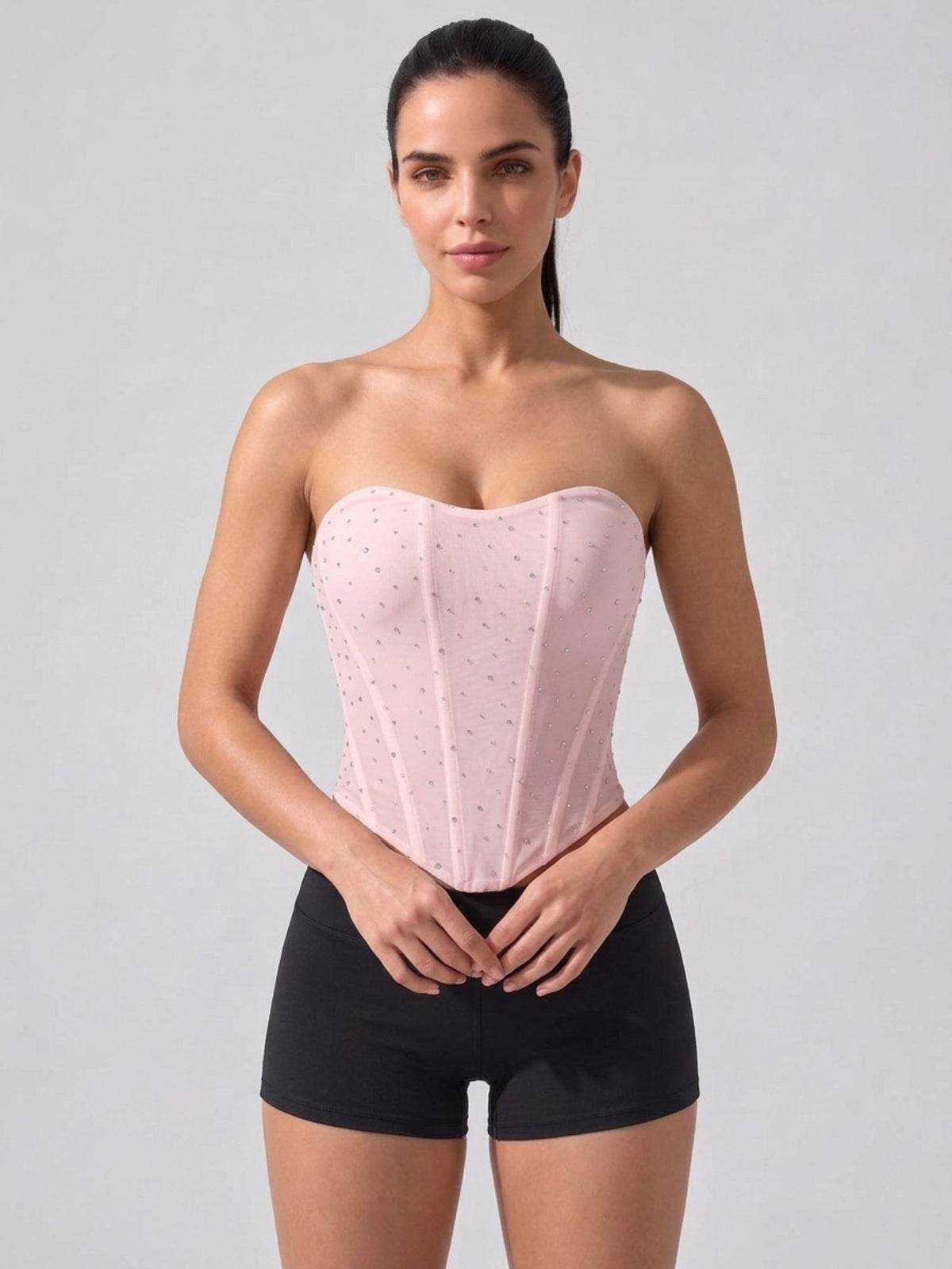 Sparkle Mesh Strapless Sweetheart Corset Top