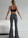ZASUWA Female V-shaped Waist Stripes Splicing Casual Loose Flare Leggings