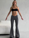 ZASUWA Female V-shaped Waist Stripes Splicing Casual Loose Flare Leggings