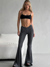 ZASUWA Female V-shaped Waist Stripes Splicing Casual Loose Flare Leggings