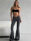 ZASUWA Female V-shaped Waist Stripes Splicing Casual Loose Flare Leggings