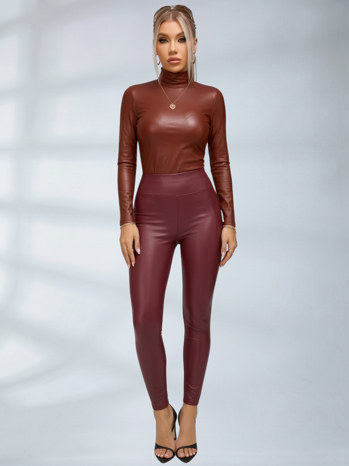 Sexy Glossy PU Faux Leather Long Sleeves