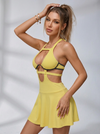 Ribbed Cutout Halter Tennis Dress