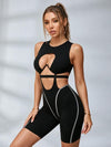 Sexy Contrast Color Stripe Hollow Out Short Romper