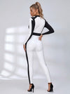 "SciFi Heroine" Zipper Contrast Color PU Short Romper