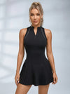 Removable Sleeve Tennis Dress Slim Fit Pleated Sports Dress
