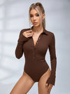 Lapel Button Long Sleeves Bodysuit