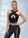 Faux Leather Mesh Stripes Leggings