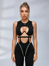 Sexy Contrast Color Stripe Hollow Out Short Romper