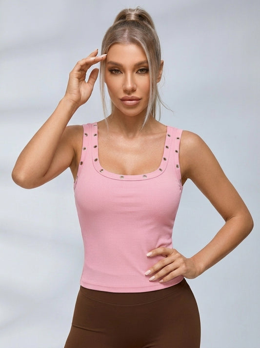 Solid Color Square Collar With Metal Tank