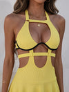 Ribbed Cutout Halter Tennis Dress