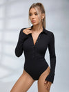 Lapel Button Long Sleeves Bodysuit
