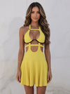 Ribbed Cutout Halter Tennis Dress
