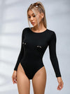 Sexy Solid Color With Metal Long Sleeve Slim Bodysuit