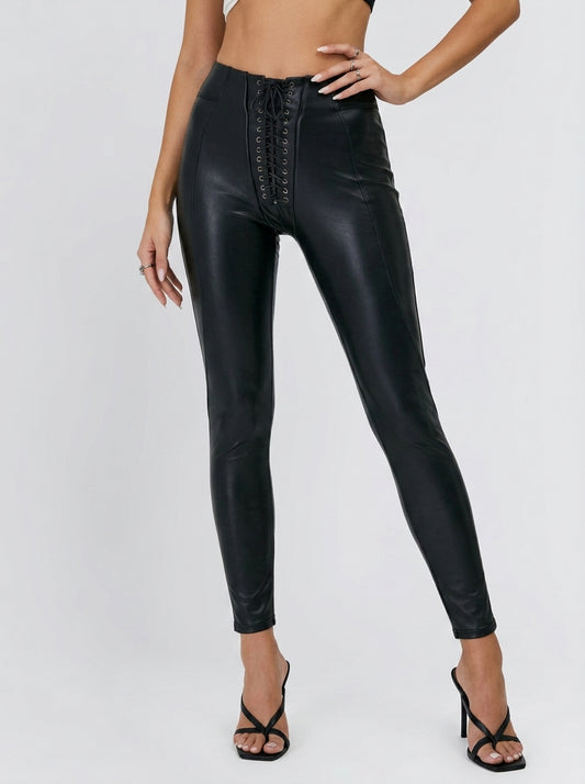 ❤Sexy Faux Leather Push Up Design Lace-up Leggings