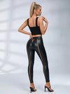Faux Leather Mesh Stripes Leggings