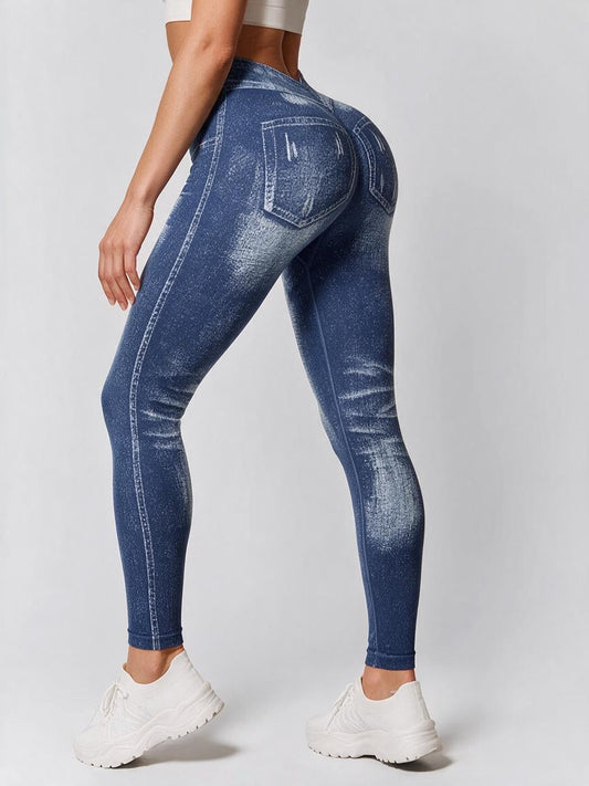 Deep V Back Denim Scrunch Bum Leggings