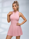 Removable Sleeve Tennis Dress Slim Fit Pleated Sports Dress