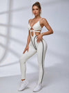 Cutout Ribbed Active Jumpsuit With Contrast Piping