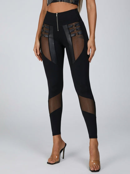"Stitching Sexy" Cutout-Mesh-Reißverschluss-Leggings