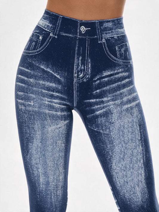 Deep V Back Denim Scrunch Bum Leggings