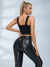 Faux Leather Mesh Stripes Leggings