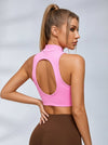 Sexy Solid Color Hollow Out Stand Up Collar Tank
