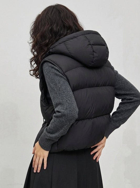 Pocket Zipper Warm With Hat Coat Vest