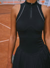 Removable Sleeve Tennis Dress Slim Fit Pleated Sports Dress