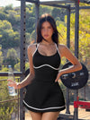 Contrast Piping Halter Active Dress with Built-in Shorts